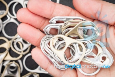 Woman Hand Holding Ring Pull Cans Opener Background Stock Photo