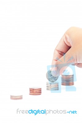 Woman Hand Putting Money Coin Stock Photo