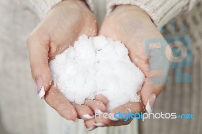 Woman Hands  Are Holding Snowflake Stock Photo