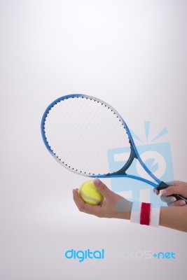 Woman Hands With Tennis Racket Stock Photo