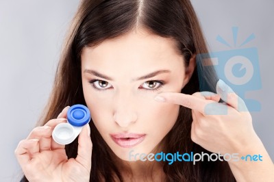 Woman Have Contact Lens On Finger Stock Photo Woman Have Contact Lens On Finger Stock Photo