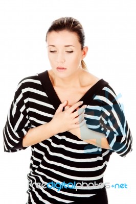 Woman Having Chest Pain Stock Photo