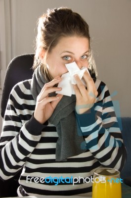 Woman Having The Flu Stock Photo