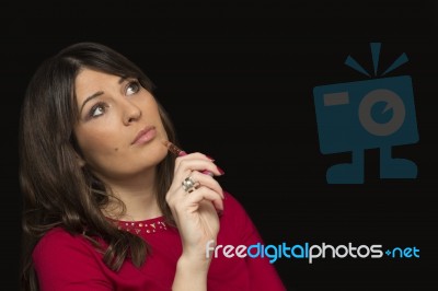 Woman Holding A Electronic Cigarette Stock Photo
