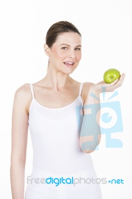 Woman Holding Apple Stock Photo