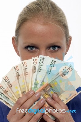 Woman Holding Money Stock Photo