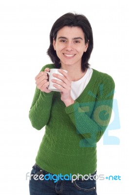 Woman Holding Mug Stock Photo