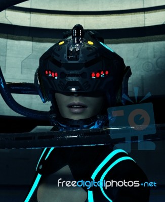 Woman In Futuristic Outfit,fantasy Scifi 3d Illustration Stock Image