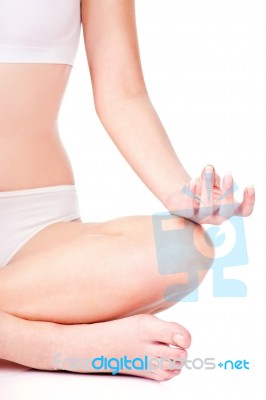 Woman In Underwear Meditate Stock Photo