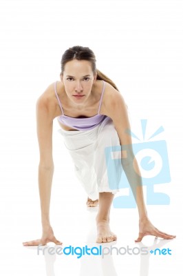 Woman Jump Start Stock Photo