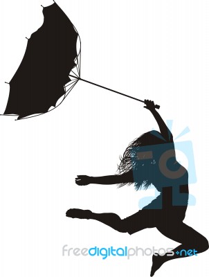 Woman Jumps In The Wind Stock Image