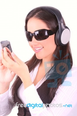 Woman Listening To Music Stock Photo
