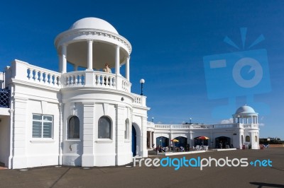 Woman Looking Out From A Colonnade At The De La Warr Pavilion Stock Photo