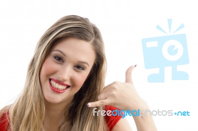 Woman Making Call With Hand Gesture Stock Photo