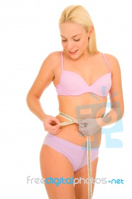 Woman Measure Waist Stock Photo