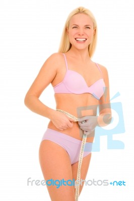 Woman Measuring Her Waist Stock Photo