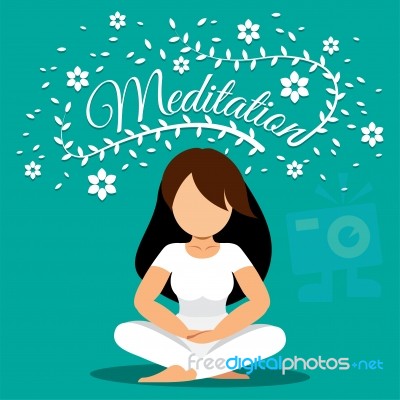 Woman Meditating With Flowers Stock Image
