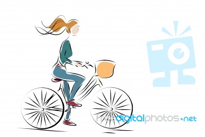 Woman On A Bicycle Stock Photo
