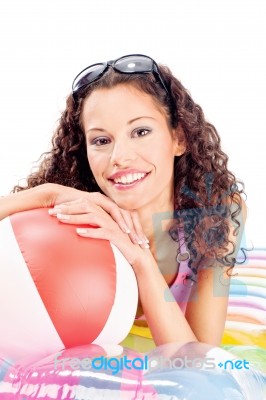 Woman On Air Mattress Stock Photo