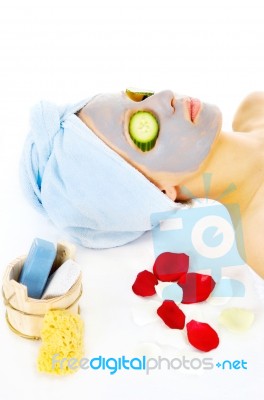 Woman On Cosmetic Treatmant With Mask Stock Photo