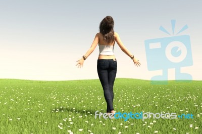 Woman On Greenfield Stock Image