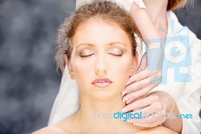 Woman On Head Massage Stock Photo