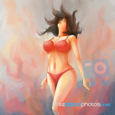Woman Painting Bikini Sexy Stock Image