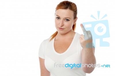 Woman Showing Middle Finger Stock Photo