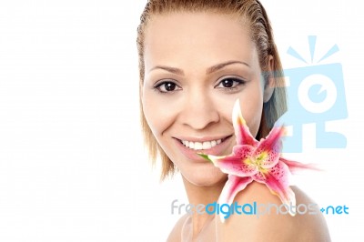 Woman Skin As Fresh As Lily Flower Stock Photo