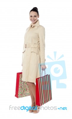 Woman Standing With Shopping Bags Stock Photo