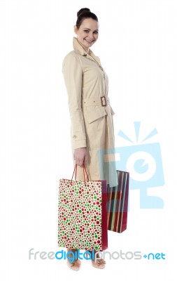 Woman Standing With Shopping Bags Stock Photo