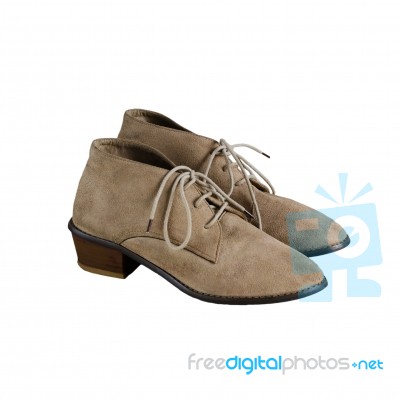 Woman Suede Leather Shoes Isolated On White Stock Photo