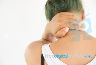 Woman Suffering From Neck Pain,woman Healthcare Concept And Ideas Stock Photo