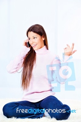 Woman Talking On Mobile Phone Stock Photo