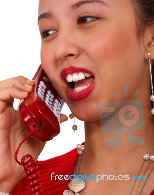 Woman Talking On Telephone Stock Photo