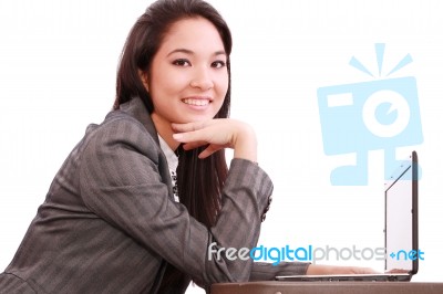 Woman Using Her Laptop Stock Photo