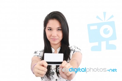 Woman With A Credit Card Stock Photo