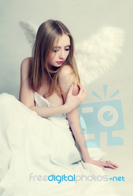 Woman With Angel Wings Stock Photo