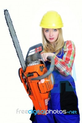 Woman With Chainsaw Stock Photo Woman With Chainsaw Stock Photo