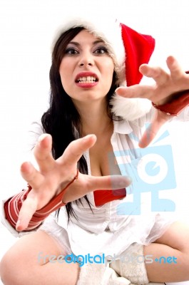 Woman With Christmas Hat Stock Photo