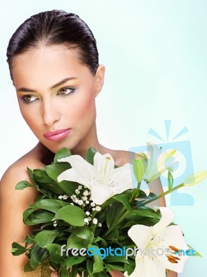 Woman With Flowers Stock Photo
