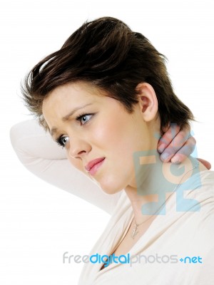 Woman With Neck Pain Stock Photo
