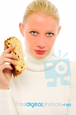 Woman With Panettone Stock Photo