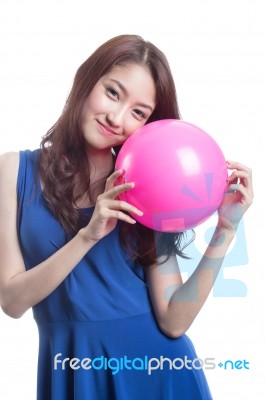 Woman With Pink Ball Stock Photo