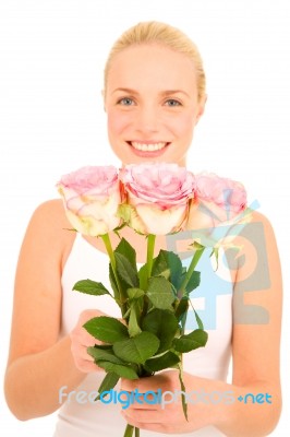 Woman With Roses Stock Photo