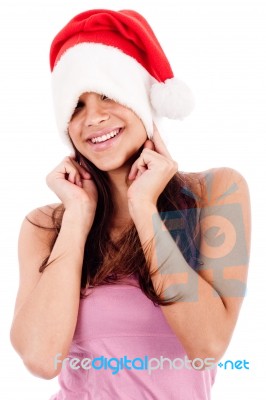 Woman With Santa Hat Stock Photo