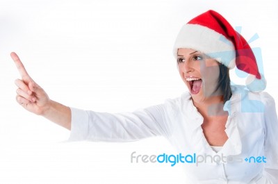 Woman With Santa Hat Stock Photo