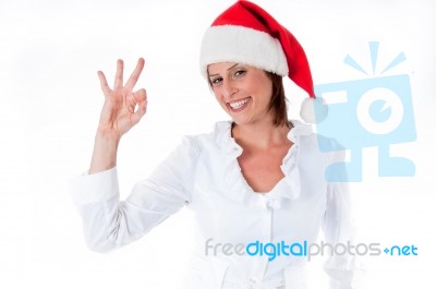 Woman With Santa Hat Stock Photo