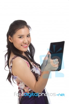 Woman With Tablet Stock Photo