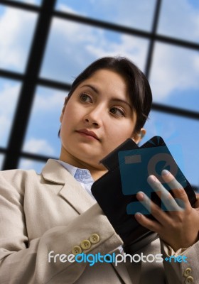 Woman Writing In Her Filofax Stock Photo